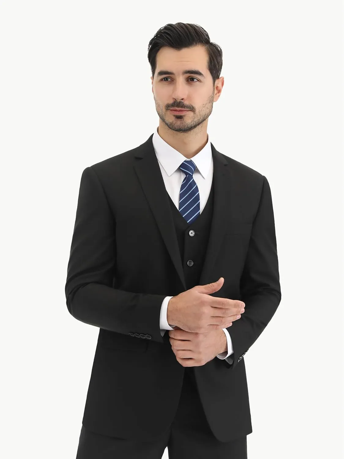 LUPURTY Men's Suits Slim Fit, 3 Piece Suits for Men, 2 Buttons Solid Jacket Vest Pants, Tuxedo Set for Business, Wedding