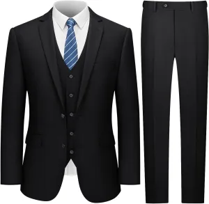 LUPURTY Men's Suits Slim Fit, 3 Piece Suits for Men, 2 Buttons Solid Jacket Vest Pants, Tuxedo Set for Business, Wedding