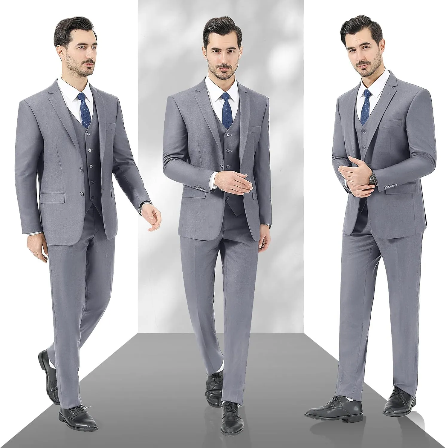LUPURTY Men's Suits Slim Fit, 3 Piece Suits for Men, 2 Buttons Solid Jacket Vest Pants, Tuxedo Set for Business, Wedding