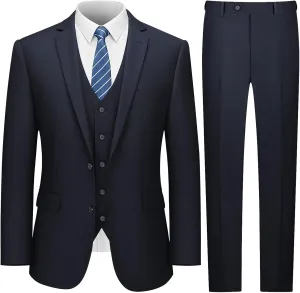 LUPURTY Men's Suits Slim Fit, 3 Piece Suits for Men, 2 Buttons Solid Jacket Vest Pants, Tuxedo Set for Business, Wedding