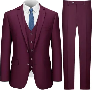 LUPURTY Men's Suits Slim Fit, 3 Piece Suits for Men, 2 Buttons Solid Jacket Vest Pants, Tuxedo Set for Business, Wedding