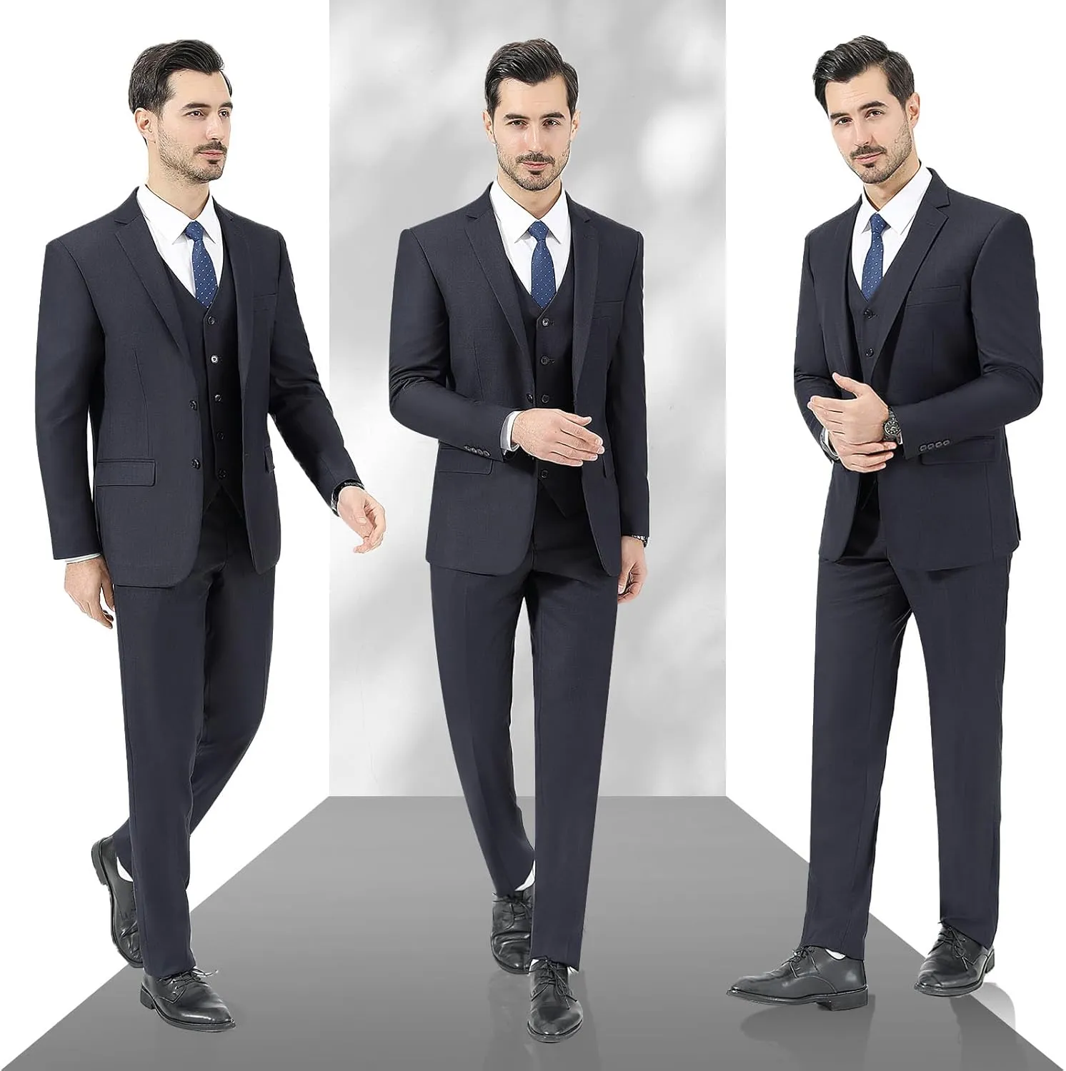 LUPURTY Men's Suits Slim Fit, 3 Piece Suits for Men, 2 Buttons Solid Jacket Vest Pants, Tuxedo Set for Business, Wedding