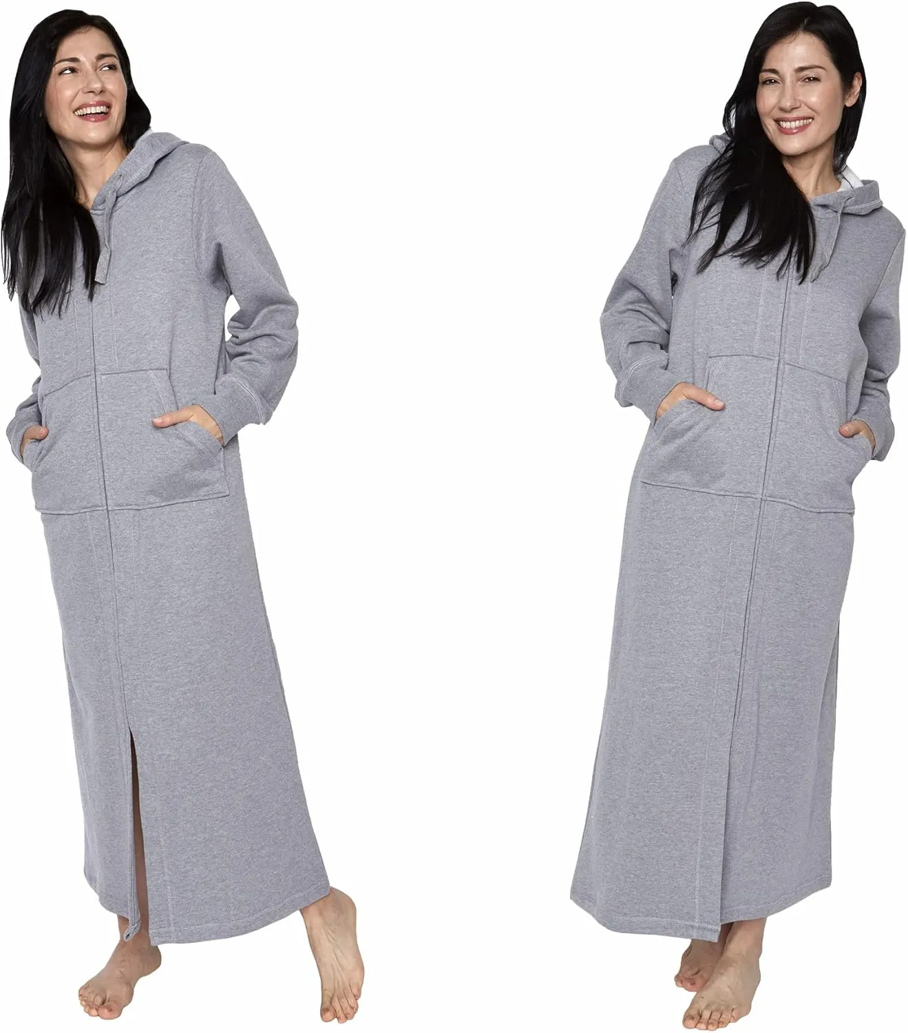 Mansfield, KayAnna Full-Length Zip-Up Hooded Loungewear Sweatshirt, Relaxed Fit Wearable Blanket, Grey