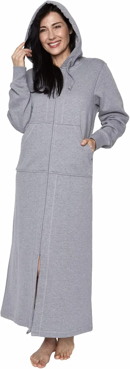 Mansfield, KayAnna Full-Length Zip-Up Hooded Loungewear Sweatshirt, Relaxed Fit Wearable Blanket, Grey