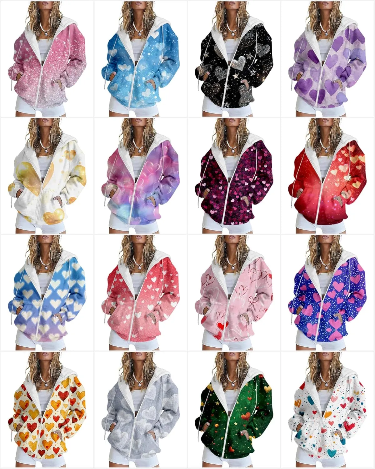 MARSVOVO Valentines Day Cute Love Heart Womens Zip Up Hoodie Fashion Casual Ladies Jacket Long Sleeve Hooded Sweatshirts
