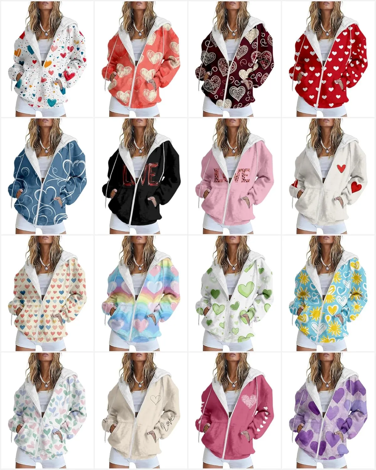 MARSVOVO Valentines Day Cute Love Heart Womens Zip Up Hoodie Fashion Casual Ladies Jacket Long Sleeve Hooded Sweatshirts