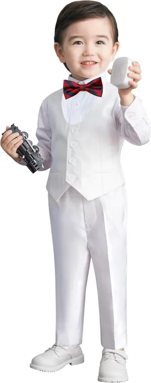 Marvelous World Boys' 5-Piece Formal Vest Suit Set, Vest, Pants, Dress Shirt, Tie and Bowtie