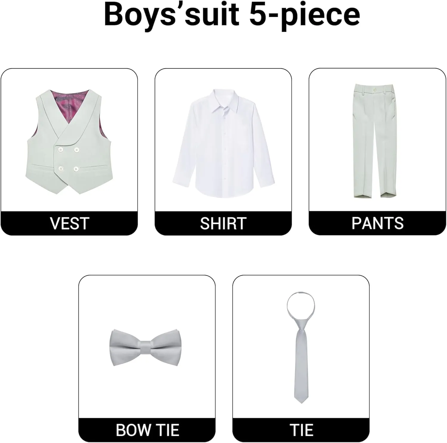 Marvelous World Boys' 5-Piece Formal Vest Suit Set, Vest, Pants, Dress Shirt, Tie and Bowtie