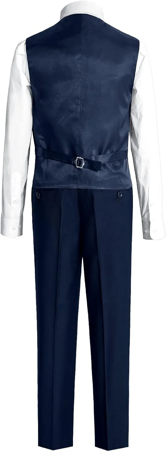 Marvelous World Boys' 5-Piece Formal Vest Suit Set, Vest, Pants, Dress Shirt, Tie and Bowtie