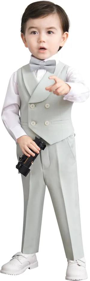 Marvelous World Boys' 5-Piece Formal Vest Suit Set, Vest, Pants, Dress Shirt, Tie and Bowtie