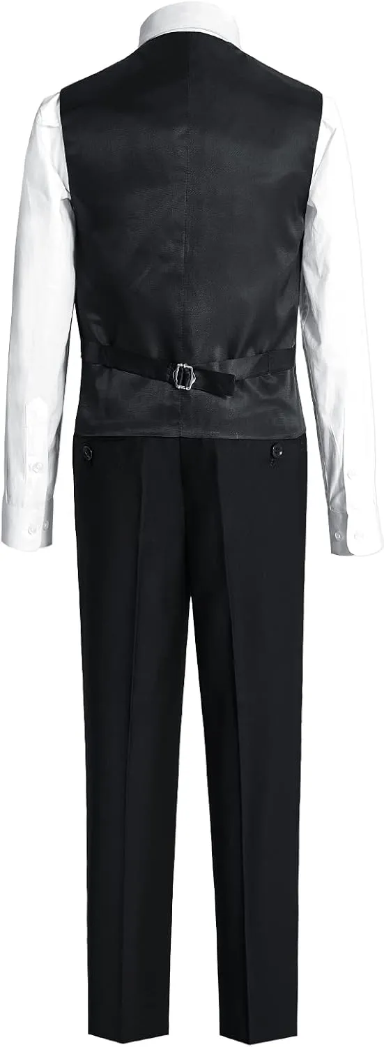 Marvelous World Boys' 5-Piece Formal Vest Suit Set, Vest, Pants, Dress Shirt, Tie and Bowtie