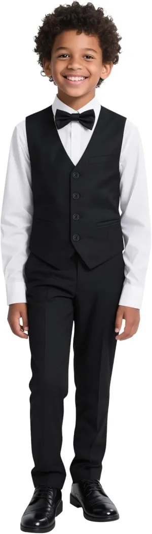 Marvelous World Boys' 5-Piece Formal Vest Suit Set, Vest, Pants, Dress Shirt, Tie and Bowtie