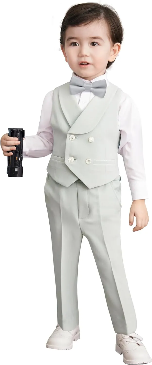 Marvelous World Boys' 5-Piece Formal Vest Suit Set, Vest, Pants, Dress Shirt, Tie and Bowtie