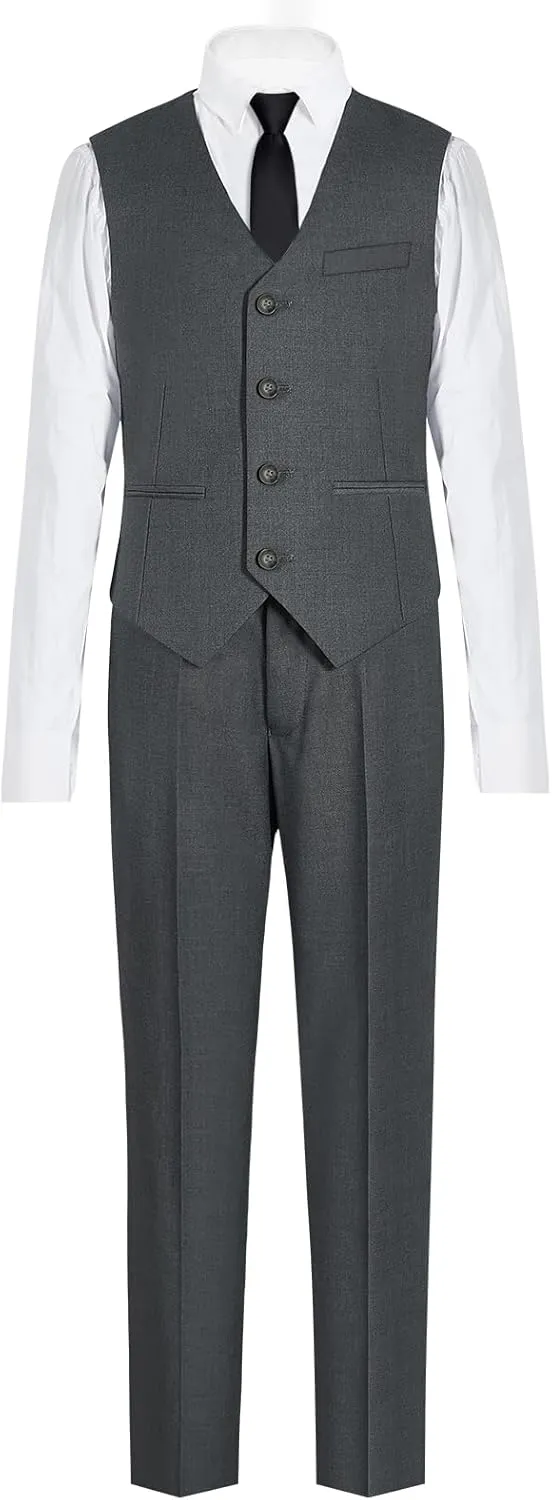 Marvelous World Boys' 5-Piece Formal Vest Suit Set, Vest, Pants, Dress Shirt, Tie and Bowtie