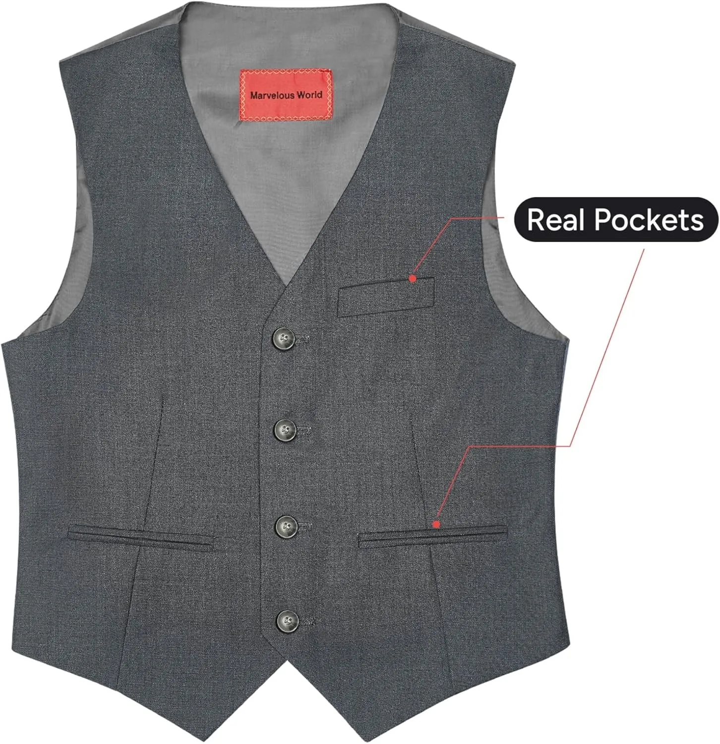 Marvelous World Boys' 5-Piece Formal Vest Suit Set, Vest, Pants, Dress Shirt, Tie and Bowtie