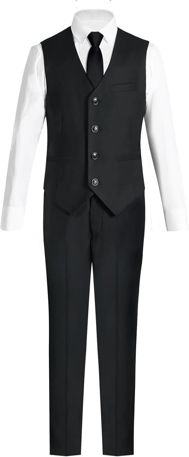 Marvelous World Boys' 5-Piece Formal Vest Suit Set, Vest, Pants, Dress Shirt, Tie and Bowtie