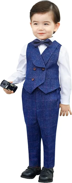 Marvelous World Boys' 5-Piece Formal Vest Suit Set, Vest, Pants, Dress Shirt, Tie and Bowtie