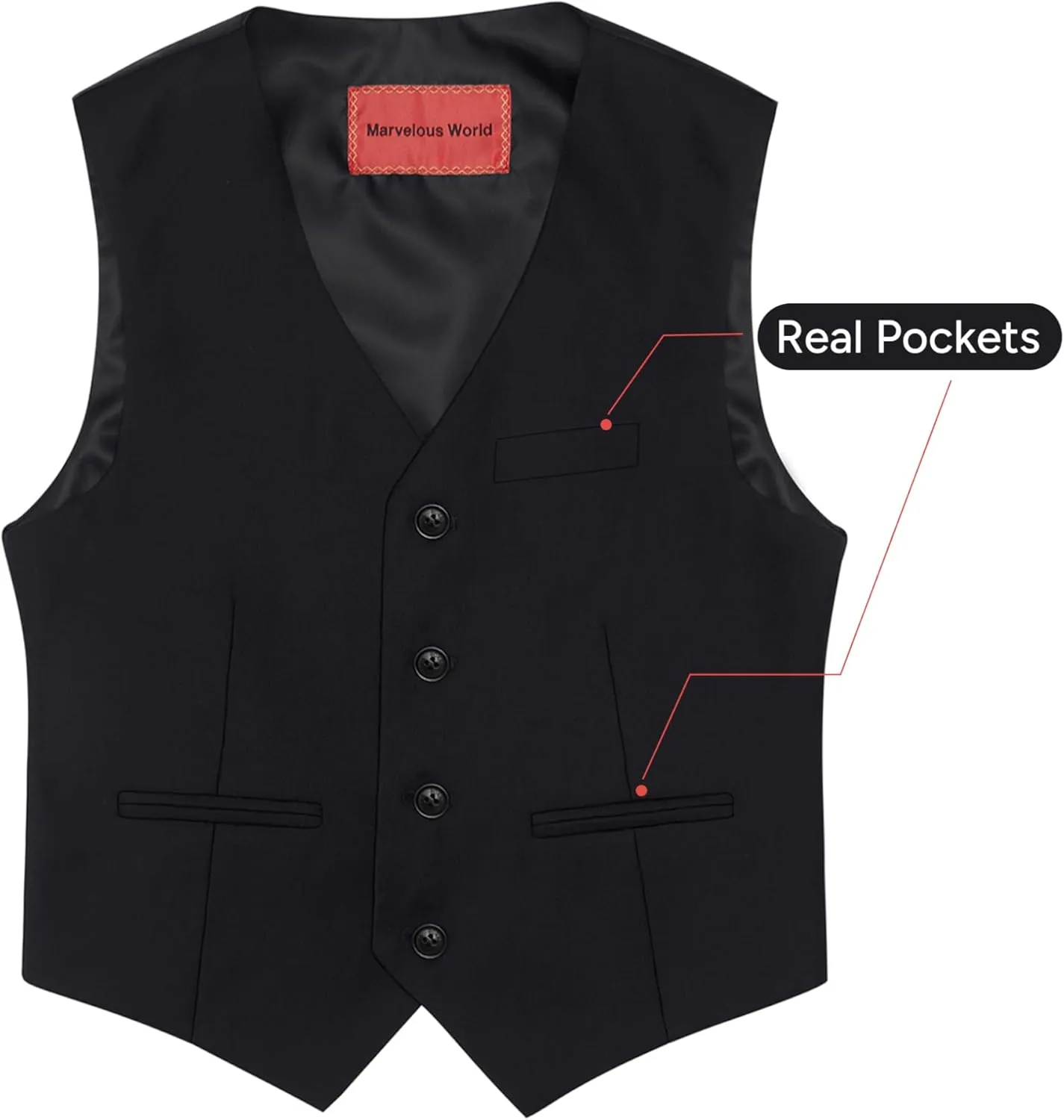 Marvelous World Boys' 5-Piece Formal Vest Suit Set, Vest, Pants, Dress Shirt, Tie and Bowtie