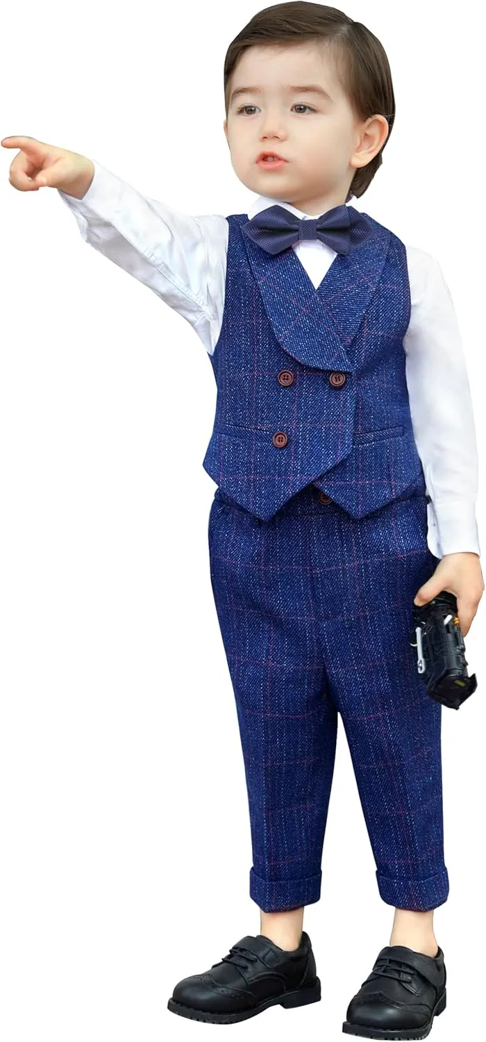 Marvelous World Boys' 5-Piece Formal Vest Suit Set, Vest, Pants, Dress Shirt, Tie and Bowtie