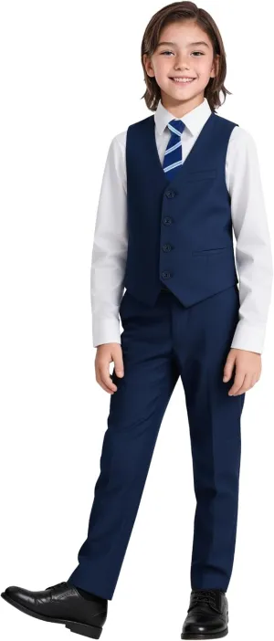 Marvelous World Boys' 5-Piece Formal Vest Suit Set, Vest, Pants, Dress Shirt, Tie and Bowtie