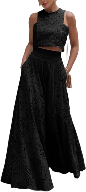 Melliflo Two Piece Skirt Set for Women Crop Tank Tops Long Skirt Set Sleeveless Maxi Dress Nightclub Party Dress with Pockets