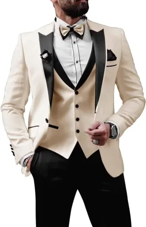 Men Tuxedo Suit Set 3 Piece Tux Wedding Suits Slim Fit Prom Tuxedos One Button Blazer Vest Pants Sets 2025