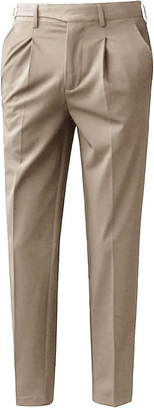 Men's Athletic-Fit Casual Stretch Pant Slim Fit Flat-Front Pants Loose Suit Pants Business Trousers Chino Pant (29,Khaki)