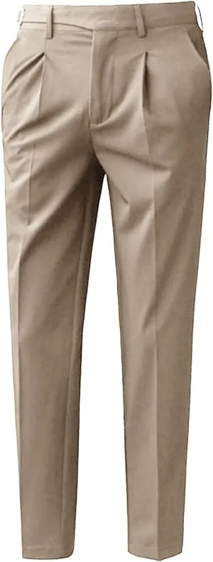 Men's Athletic-Fit Casual Stretch Pant Slim Fit Flat-Front Pants Loose Suit Pants Business Trousers Chino Pant (29,Khaki)