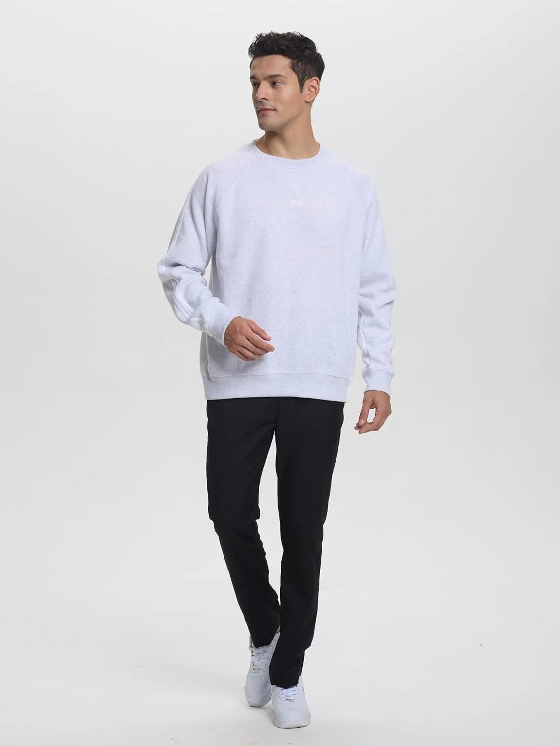 Mens Athletic Fleece Crewneck Sweatshirt Cotton-Blend Long Sleeve Casual Pullover Loose Fit Workout Sweat Shirts