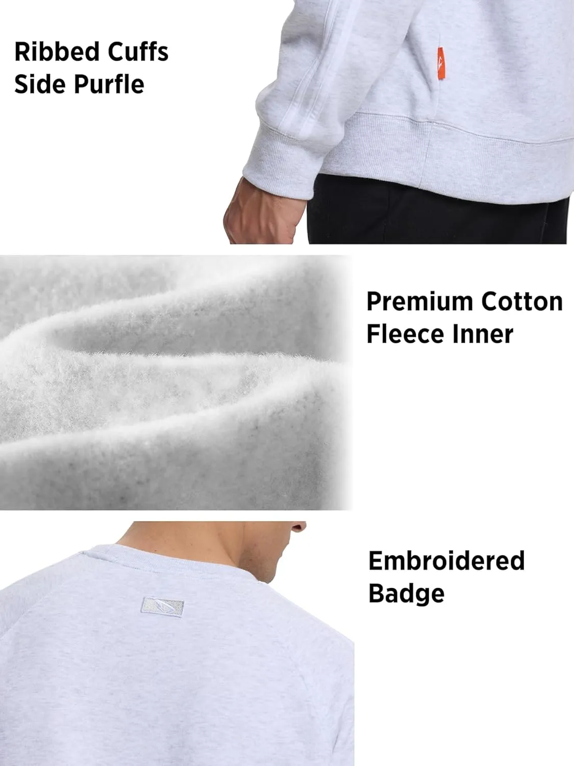 Mens Athletic Fleece Crewneck Sweatshirt Cotton-Blend Long Sleeve Casual Pullover Loose Fit Workout Sweat Shirts