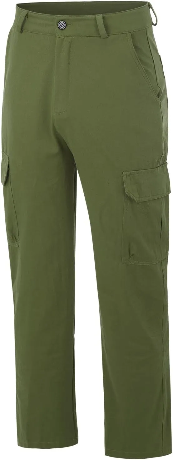 Mens Casual Cargo Pants Solid Color Cotton Linen Trousers Straight Leg Joggers Outdoor Wearing Pants with Pockets