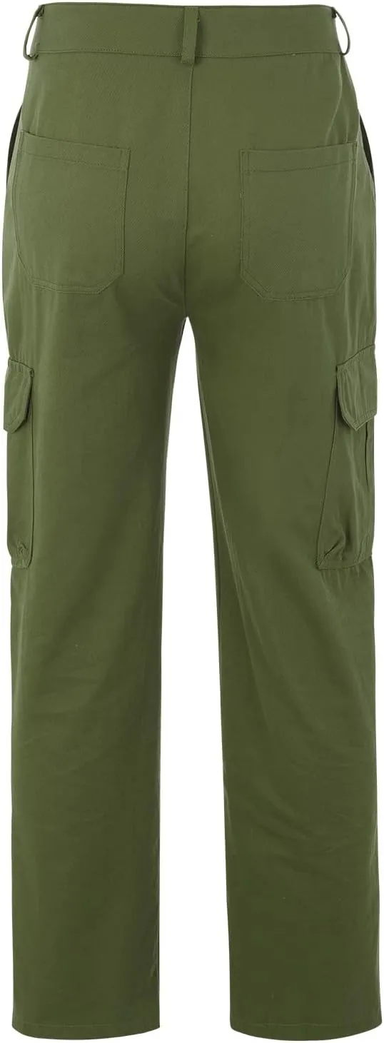 Mens Casual Cargo Pants Solid Color Cotton Linen Trousers Straight Leg Joggers Outdoor Wearing Pants with Pockets