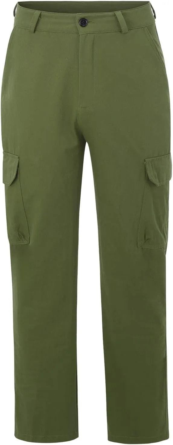 Mens Casual Cargo Pants Solid Color Cotton Linen Trousers Straight Leg Joggers Outdoor Wearing Pants with Pockets