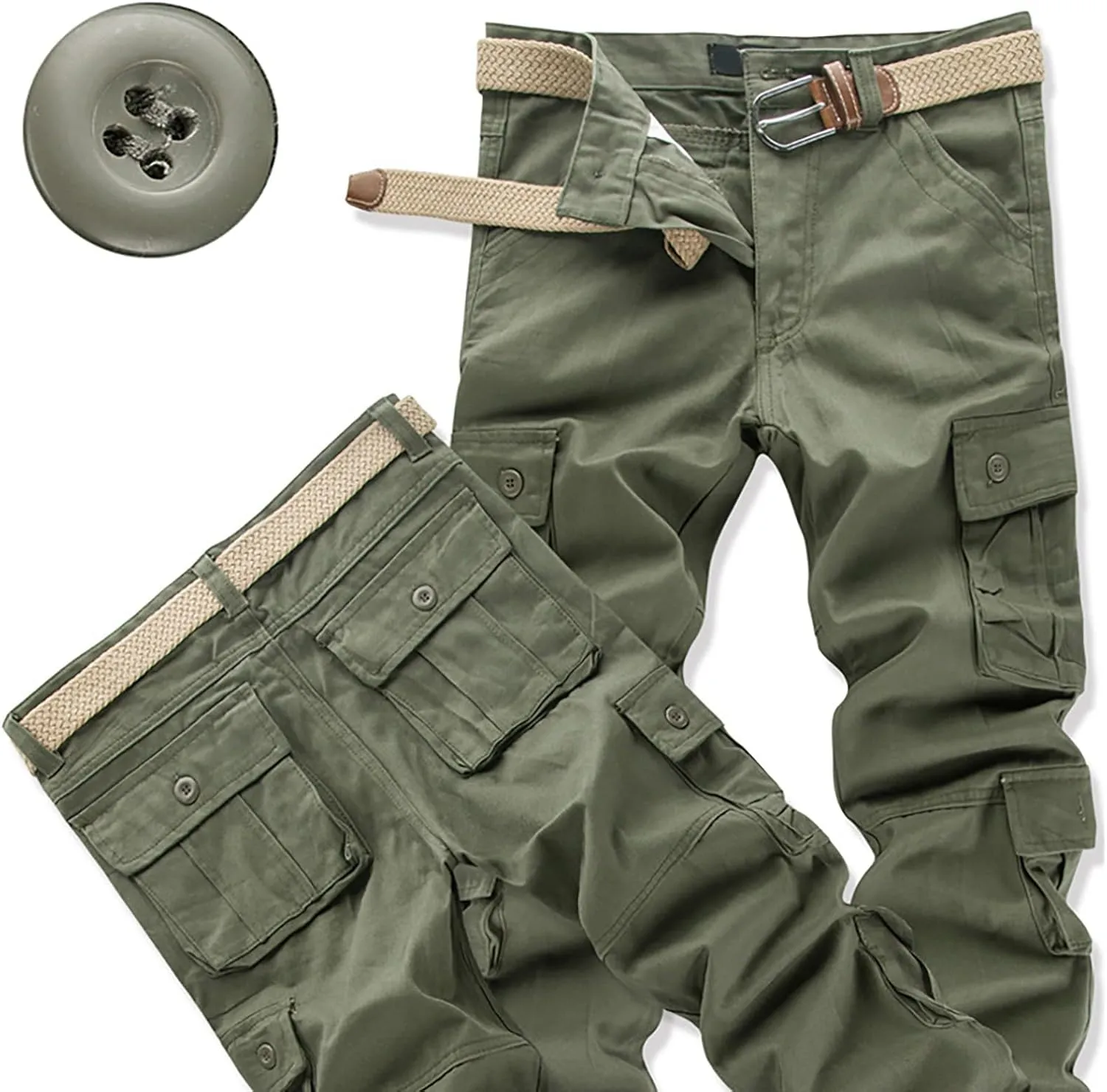 Men's Casual Cargo Pants Zipper Middle Waist Denim Long Pants Mens Loose Cargo Pants Men's Camo Cargo Pants