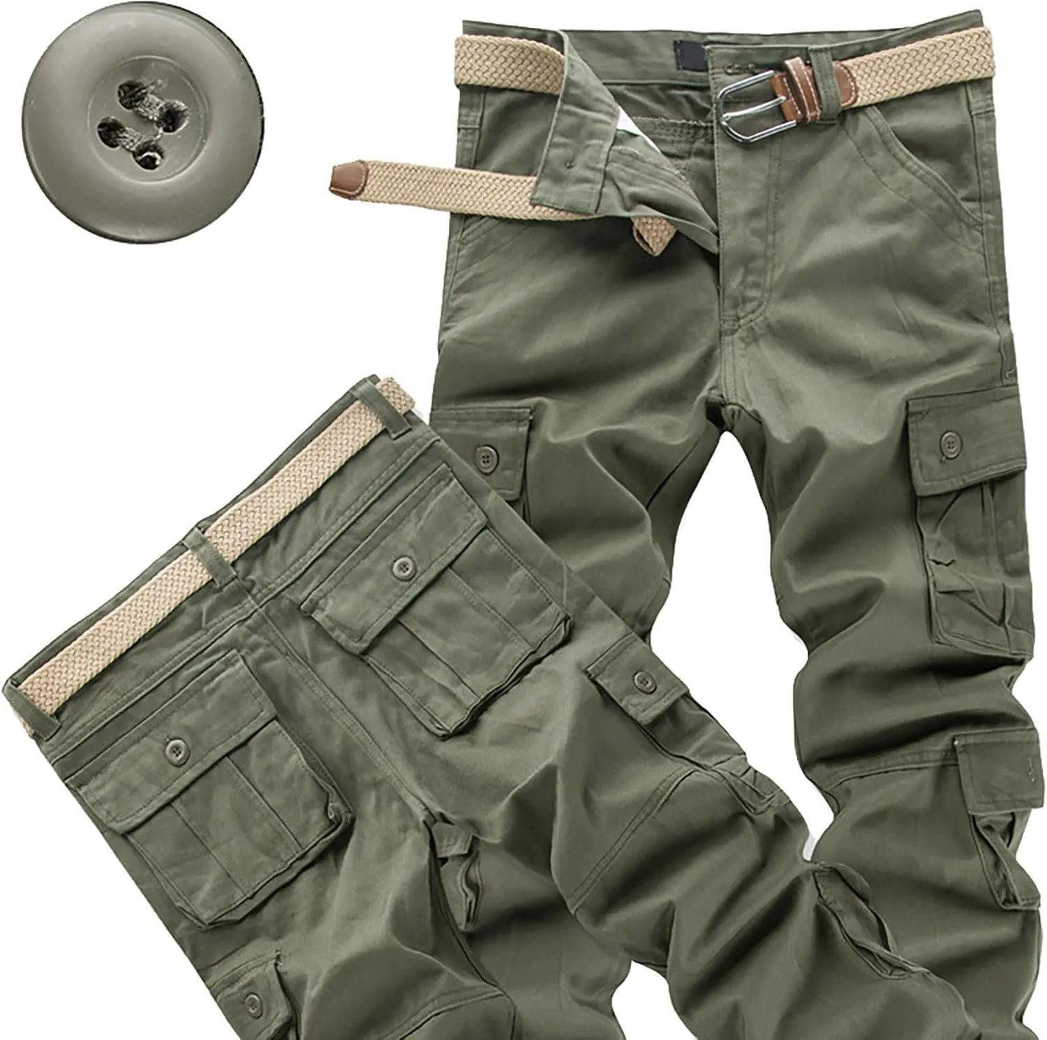 Men's Casual Cargo Pants Zipper Middle Waist Denim Long Pants Mens Loose Cargo Pants Men's Camo Cargo Pants