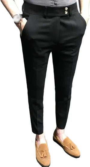 Men's Chino Flat-Front Slim-Fit Pant Stretch Business Suit Pants Comfy Casual Straight Pants (29,Black)