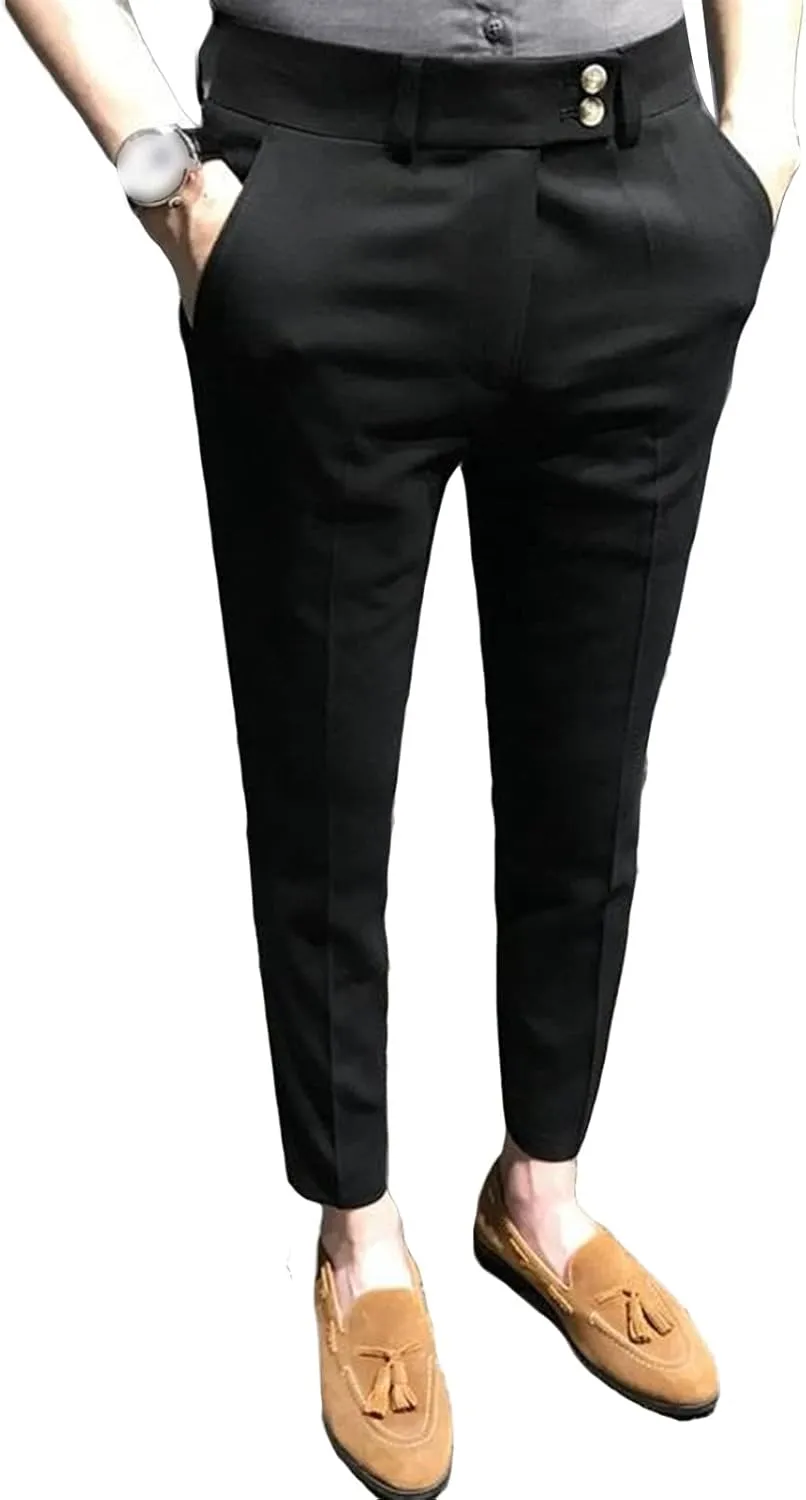 Men's Chino Flat-Front Slim-Fit Pant Stretch Business Suit Pants Comfy Casual Straight Pants (31,Black)