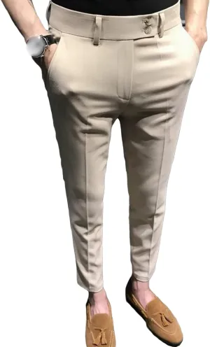 Men's Chino Flat-Front Slim-Fit Pant Stretch Business Suit Pants Comfy Casual Straight Pants (33,Khaki)