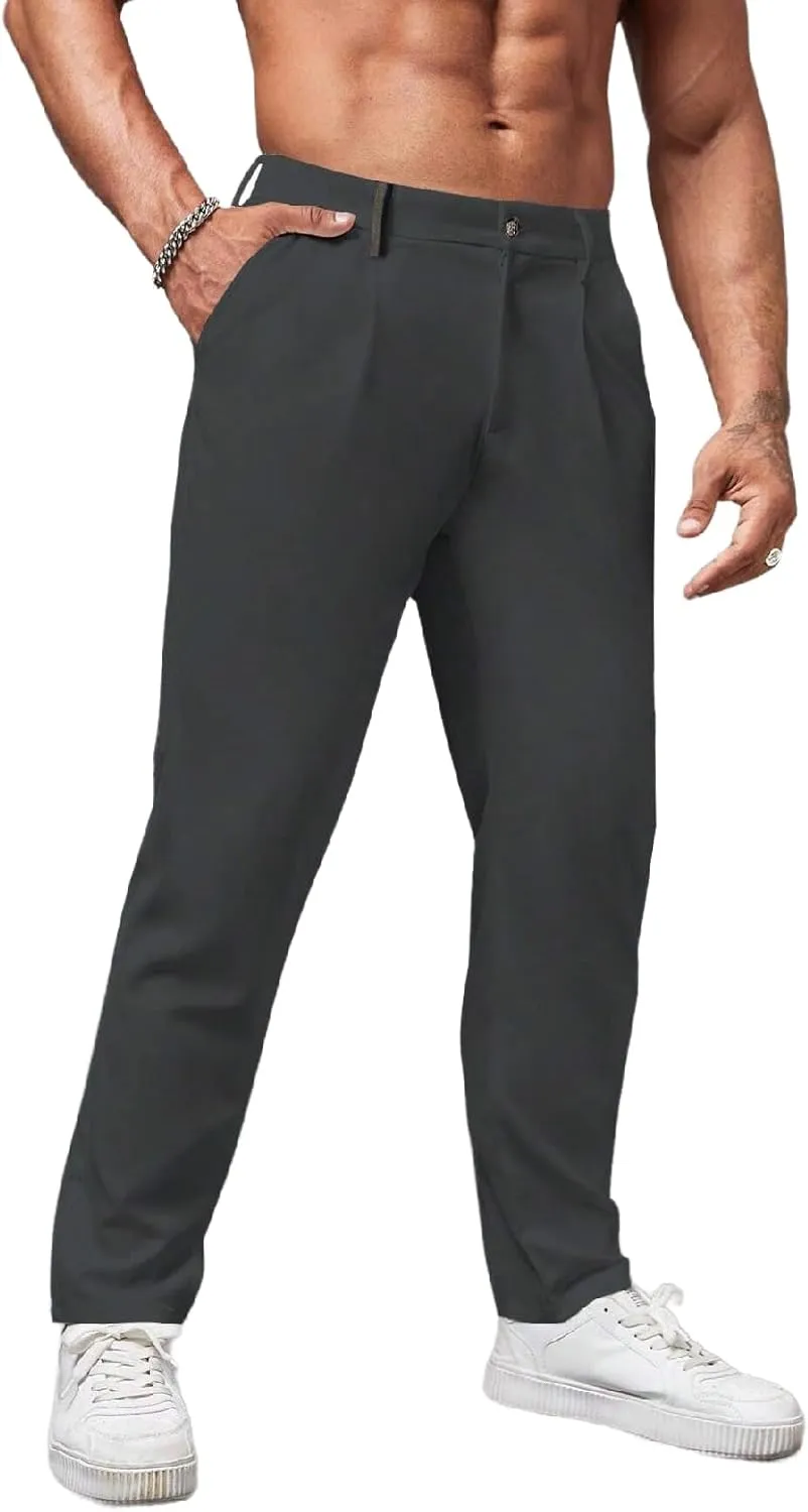 Men's Chino Pants Casual Stretch Waist Slim Fit Trousers Tapered Pants with Pockets
