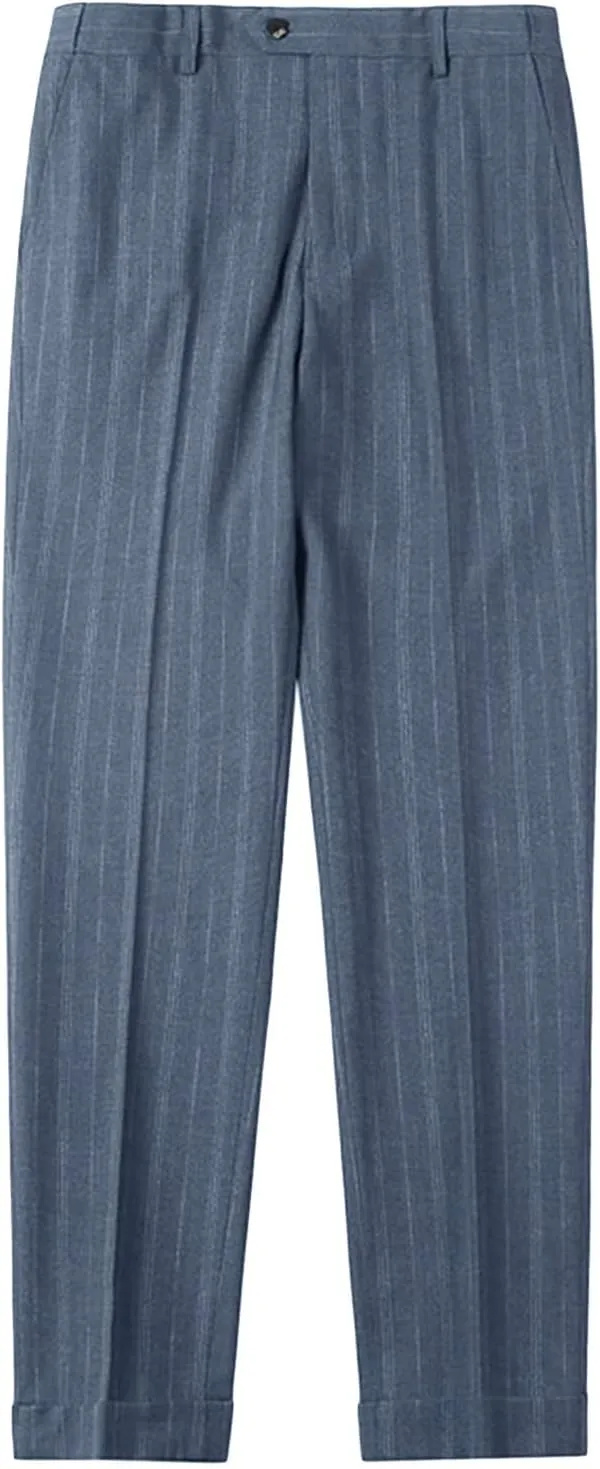 Men's Classic Athletic Pants Slim Fit Business Dress Pants Chino Pant Flat Front Straight Fit Suit Pant (33,Blue)