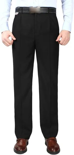 Men's Classic Fit Flat Front Dress Pants Skinny Casual Business Chino Pants Stretch Slim Fit Skinny Suit Pants (32,Black)