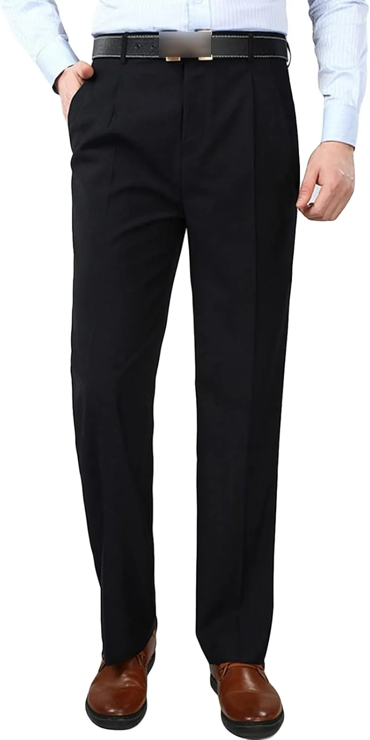 Men'S Classic Fit Flat Front Dress Pants Skinny Casual Business Chino Pants Stretch Slim Fit Skinny Suit Pants (42,Dark Blue), Dark Blue, 42