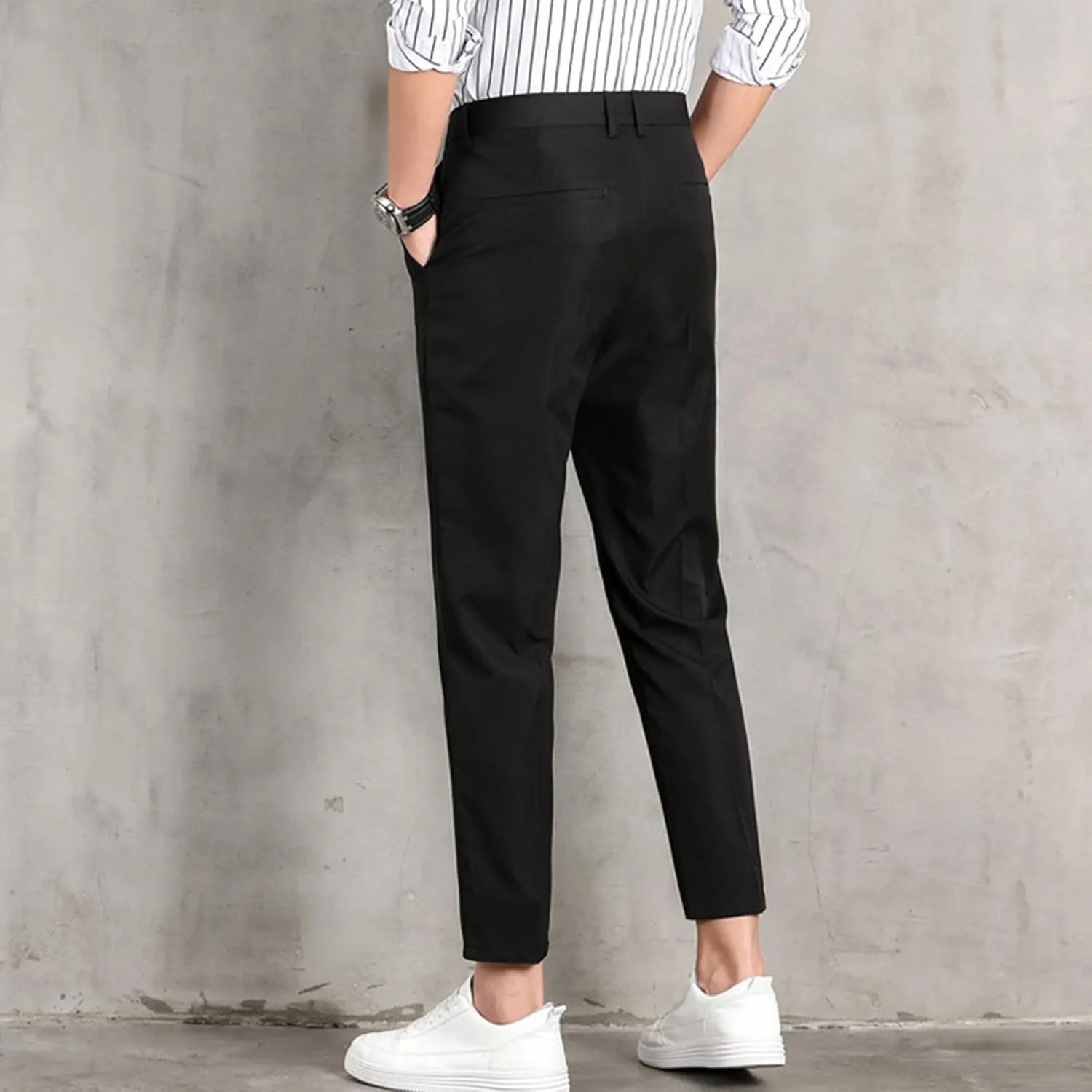 Mens Classic Fit Plaid Pants Casual Stretch Slim Fit Dress Chino Pants Fashion Formal Business Trousers