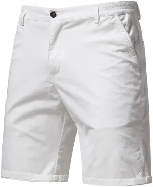 Men's Cotton Chino Shorts, Relaxed Fit, Straight Leg, Zippered Front, Button Closure, 2 Side Pockets, 2 Back Pockets