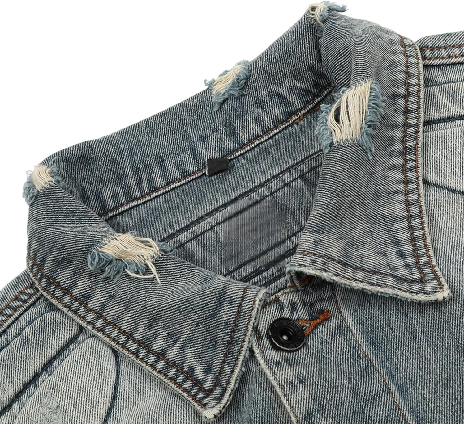 Men's High Street Washed Ripped Armor &Jeans Hip Hop Vintage Metal Button Down Jean Jacket For Unisex