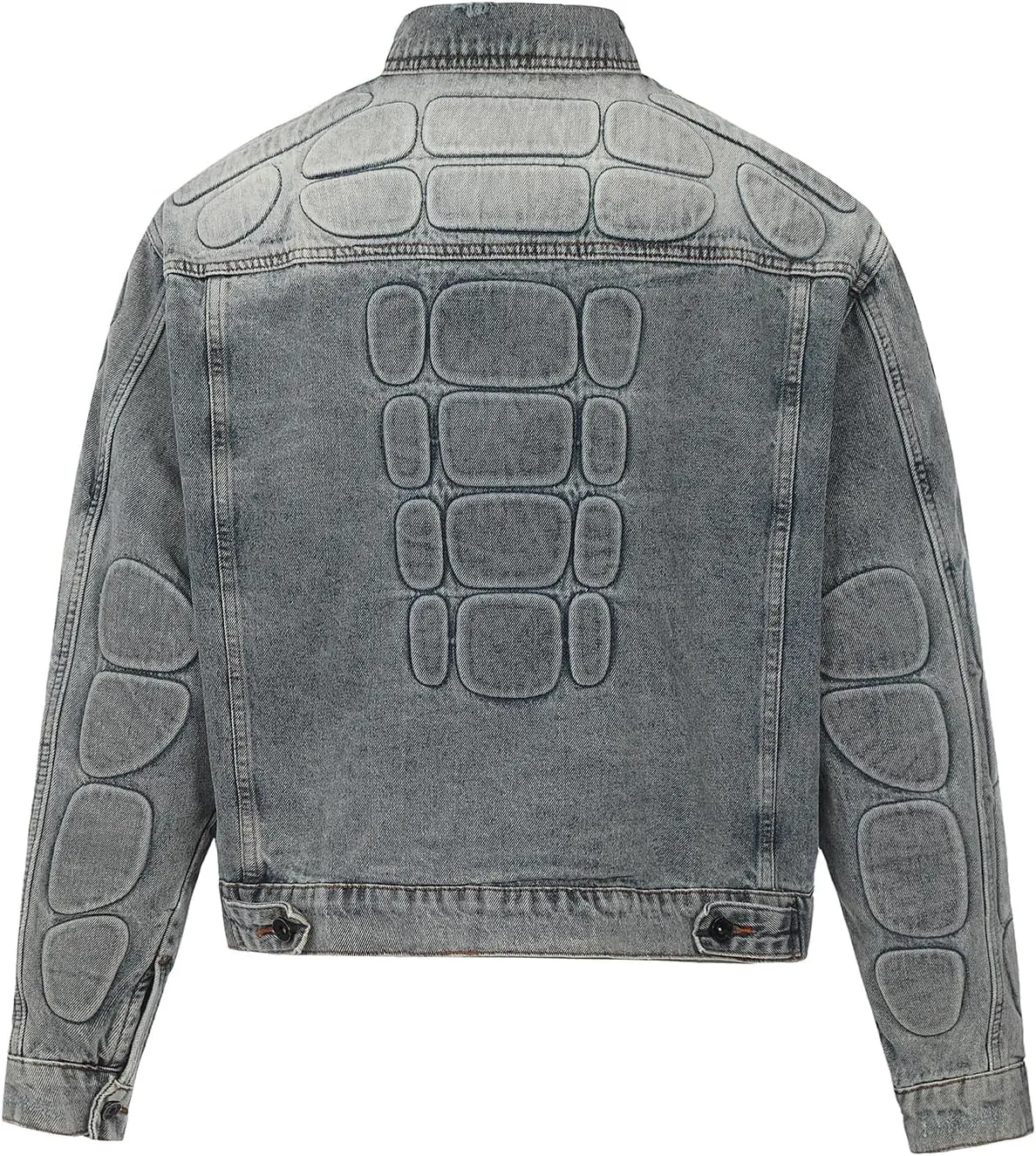 Men's High Street Washed Ripped Armor &Jeans Hip Hop Vintage Metal Button Down Jean Jacket For Unisex