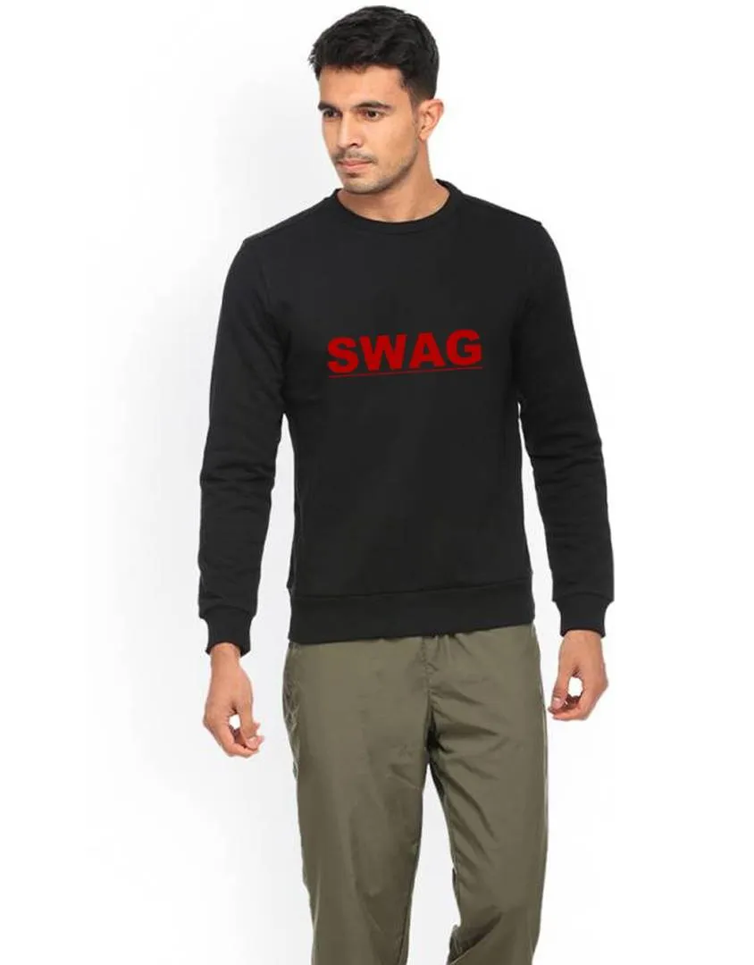 Men's Printed Regular Long Sleeves Black Fleece Sweatshirts