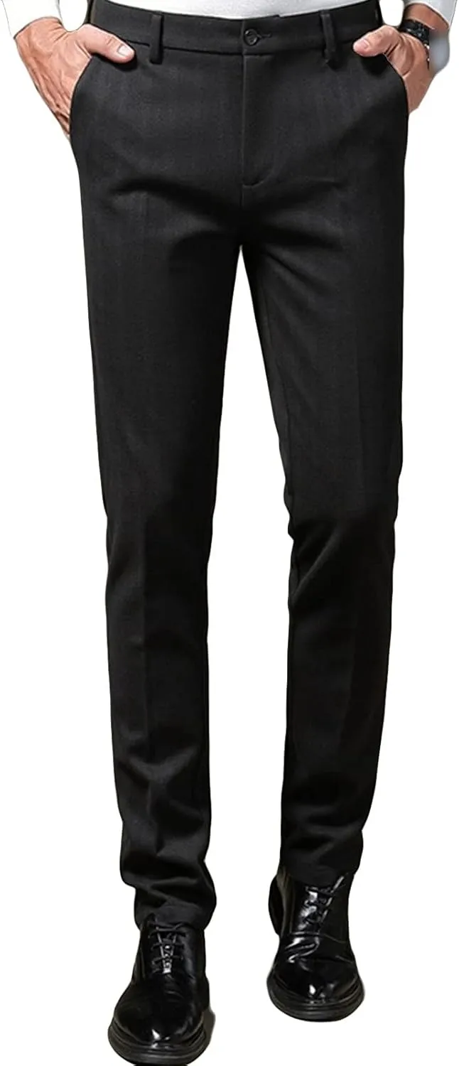 Men'S Regular Fit Linen Suit Pant Slim Fit Stretch Dress Pant Loose Flat Front Dress Pant Chino Pant (36,Black), Black, 36