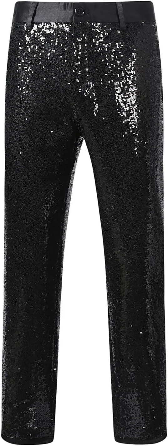Mens Sequin Pants Slim Fit Fashion Casual Dress Pants Trendy 2024 Suit Pants for Men Party Straight Trousers