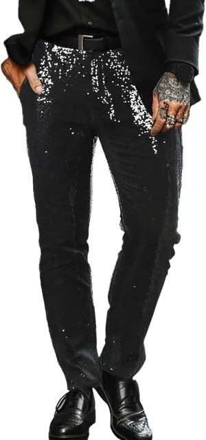 Mens Sequin Pants Slim Fit Fashion Casual Dress Pants Trendy 2024 Suit Pants for Men Party Straight Trousers